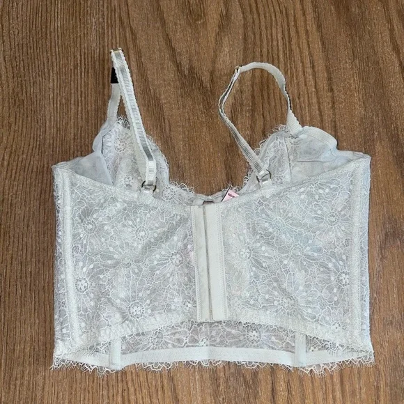 Victoria's Secret Lace Unlined Long Line Demi Bra in Pale Sky Gray 34D - Picture 7 of 8